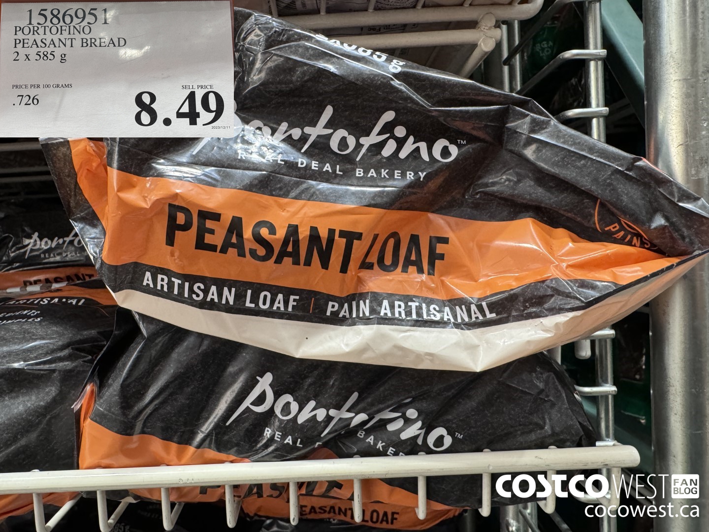 1586951 PORTOFINO PEASANT BREAD 2 X 585 g $8.49