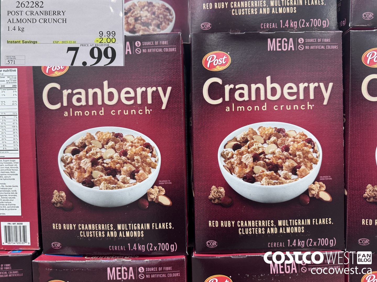 262282 POST CRANBERRY ALMOND CRUNCH 1.4 kg ($2.00 INSTANT SAVINGS EXPIRES ON 2023-12-10) $7.99