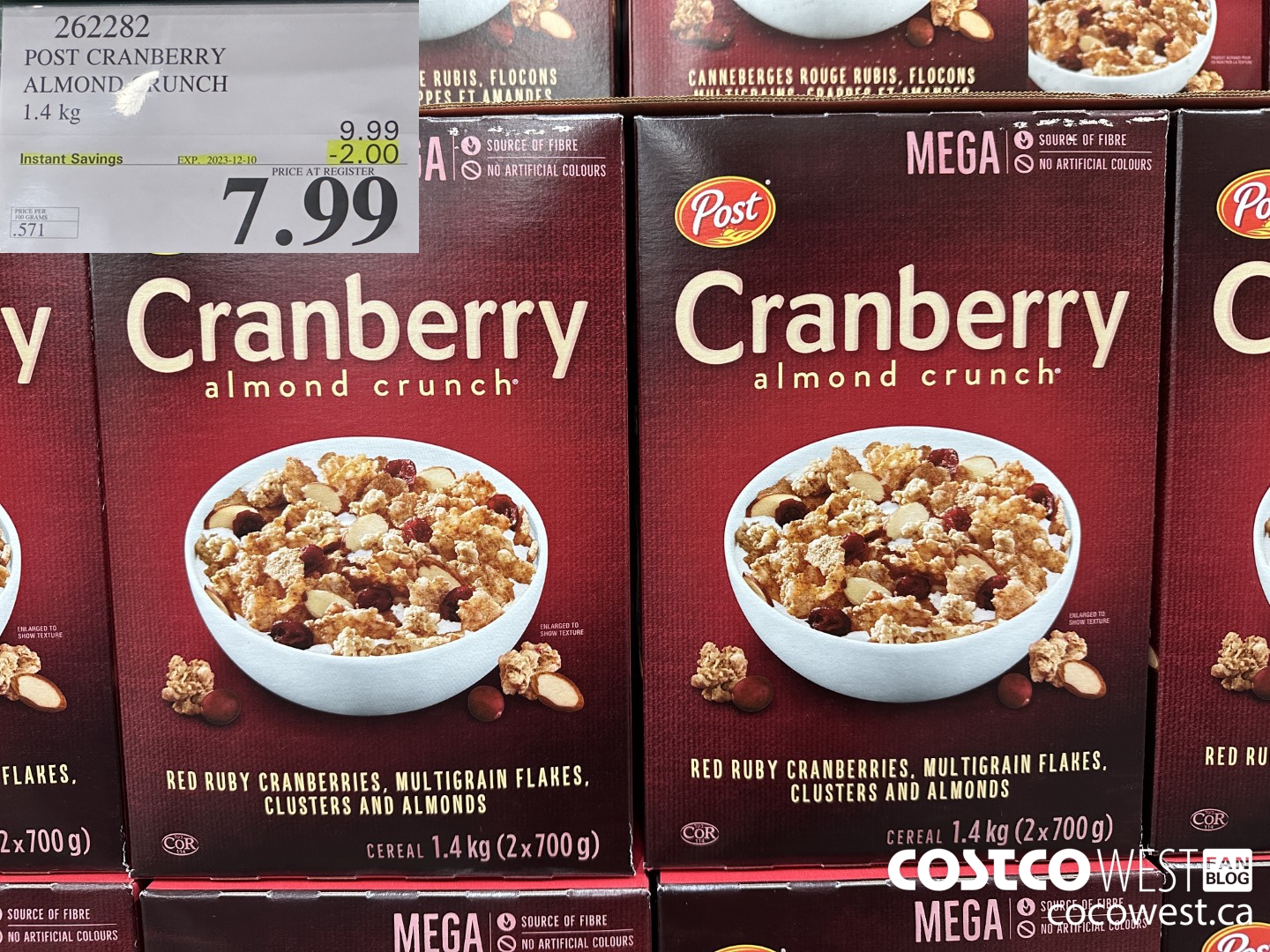 262282 POST CRANBERRY ALMOND CRUNCH 1.4 kg ($2.00 INSTANT SAVINGS EXPIRES ON 2023-12-10) $7.99