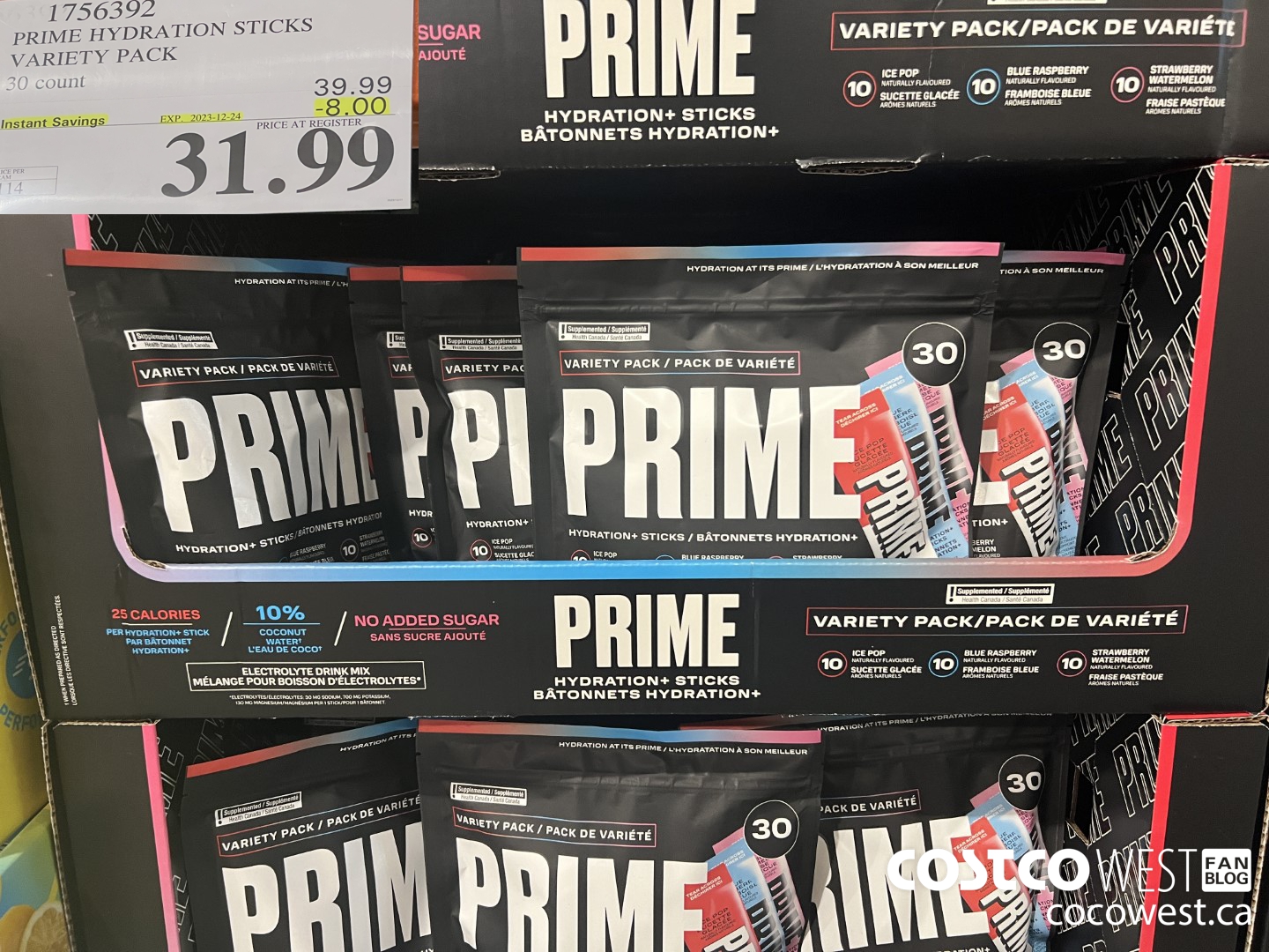1756392 PRIME HYDRATION STICKS VARIETY PACK 30 COUNT ($8.00 INSTANT SAVINGS EXPIRES ON 2023-12-24) $31.99