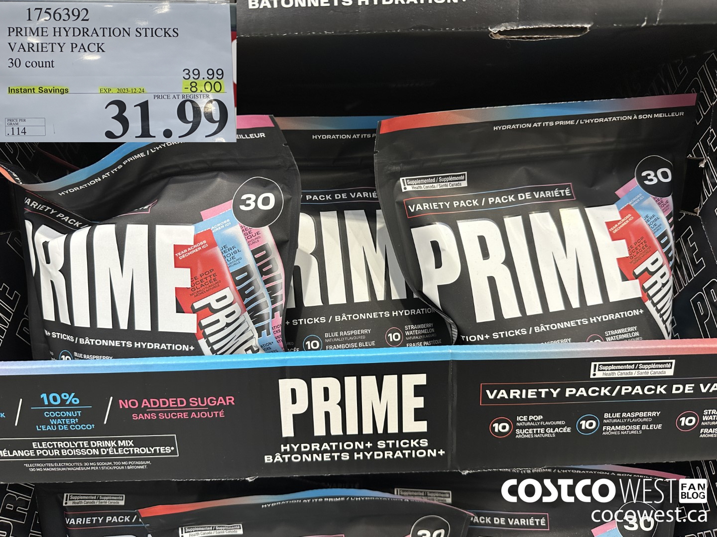 1756392 PRIME HYDRATION STICKS VARIETY PACK 30 COUNT ($8.00 INSTANT SAVINGS EXPIRES ON 2023-12-24) $31.99