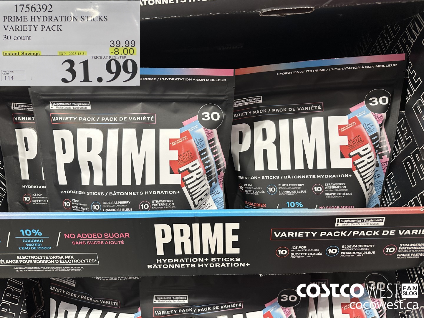 1756392 PRIME HYDRATION STICKS VARIETY PACK 30 COUNT ($8.00 INSTANT SAVINGS EXPIRES ON 2023-12-31) $31.99