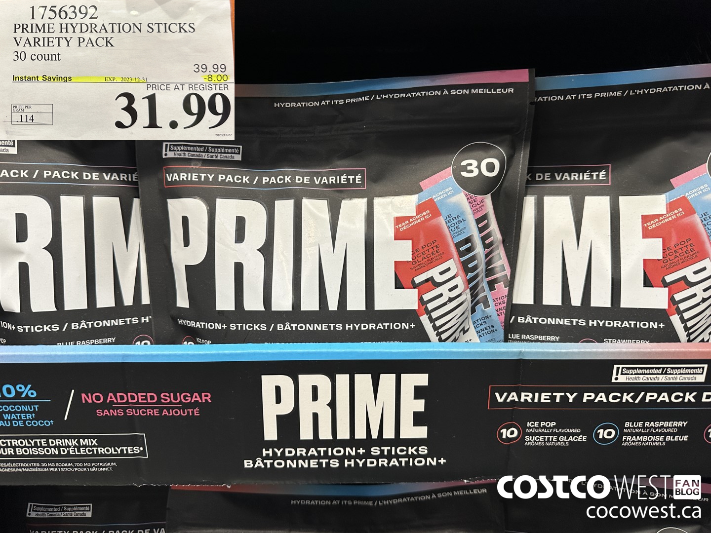 1756392 PRIME HYDRATION STICKS VARIETY PACK 30 COUNT ($8.00 INSTANT SAVINGS EXPIRES ON 2023-12-31) $31.99