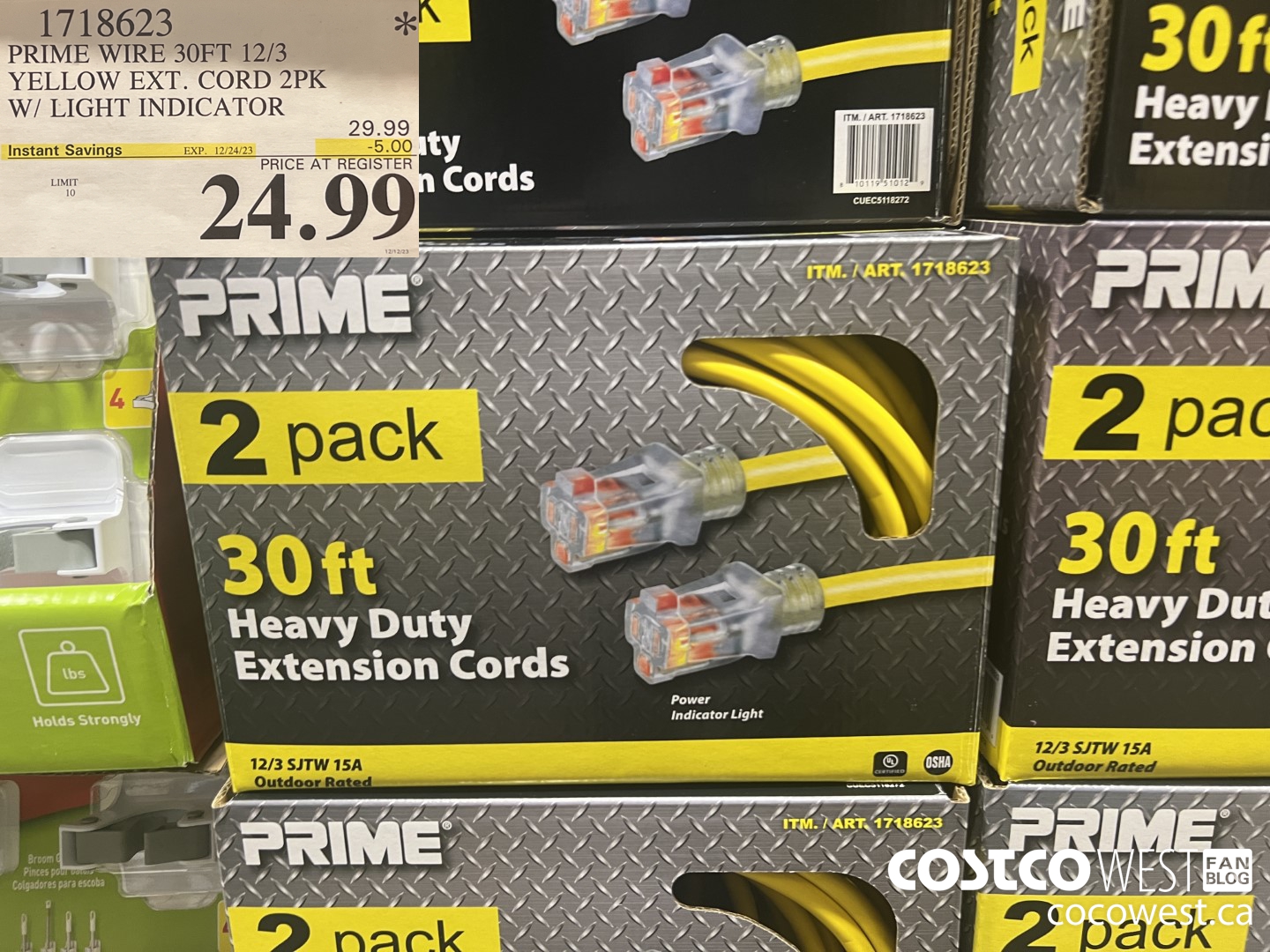 1718623 PRIME WIRE 30FT 12/3 YELLOW EXT. CORD 2PK W/ LIGHT INDICATOR ($5.00 INSTANT SAVINGS EXPIRES ON 2023-12-24) $24.99