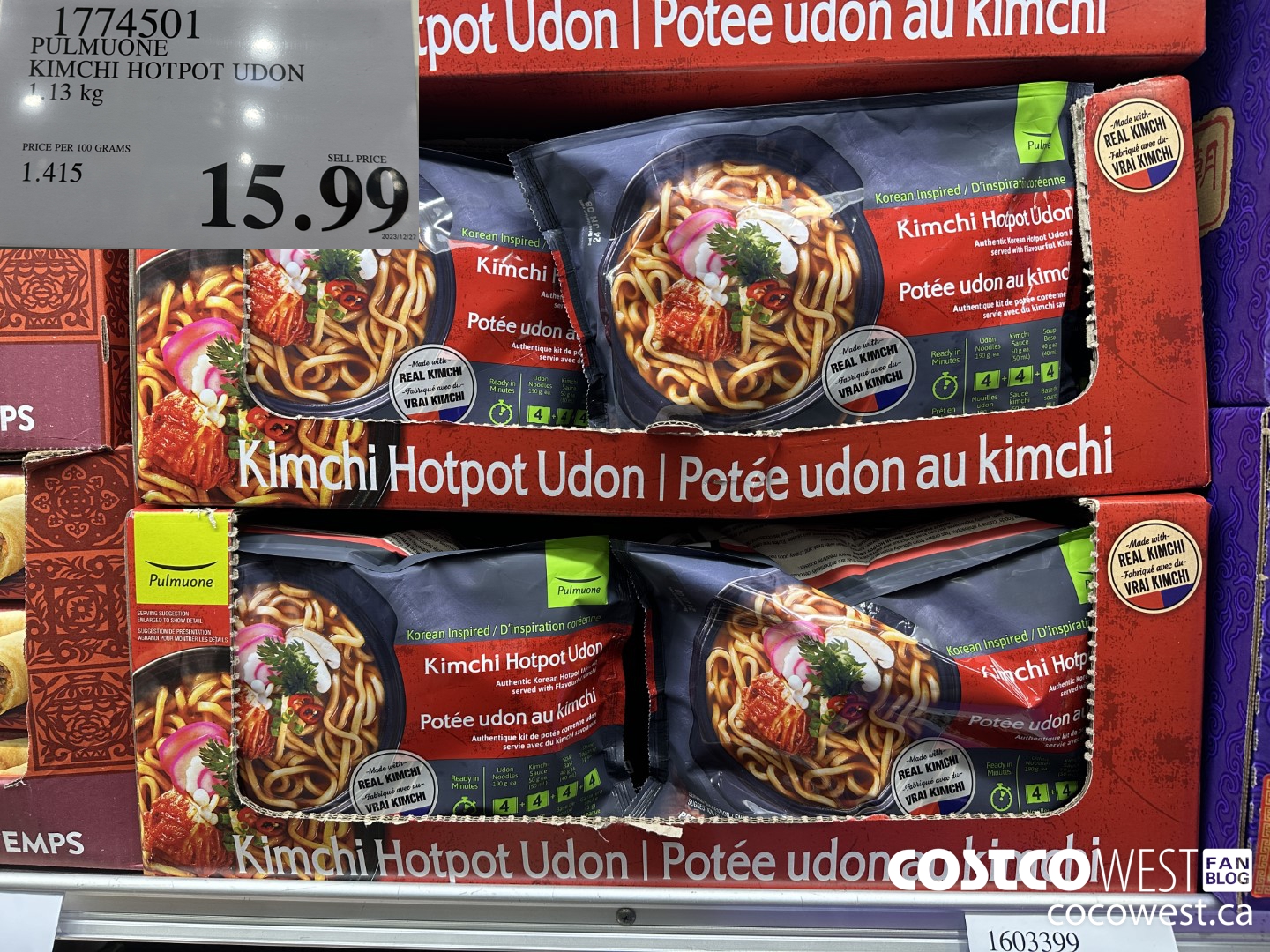 1774501 PULMUONE KIMCHI HOTPOT UDON 1.13 KG $15.99
