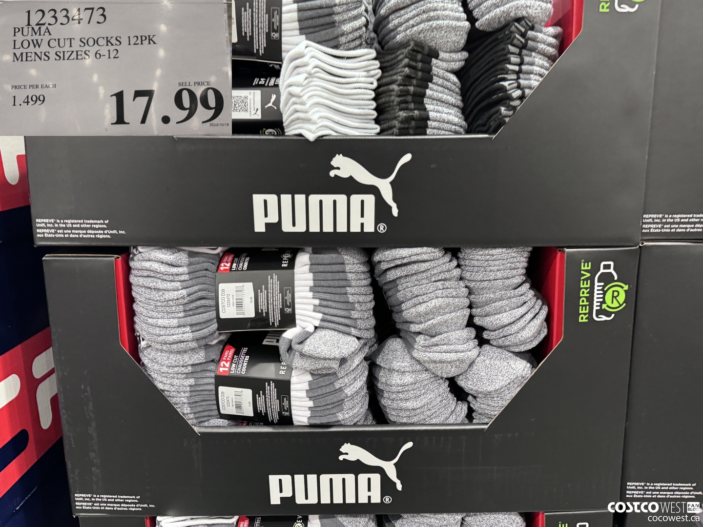 1233473 PUMA LOW CUT SOCK 12PK MENS SIZES 6-12 $17.99