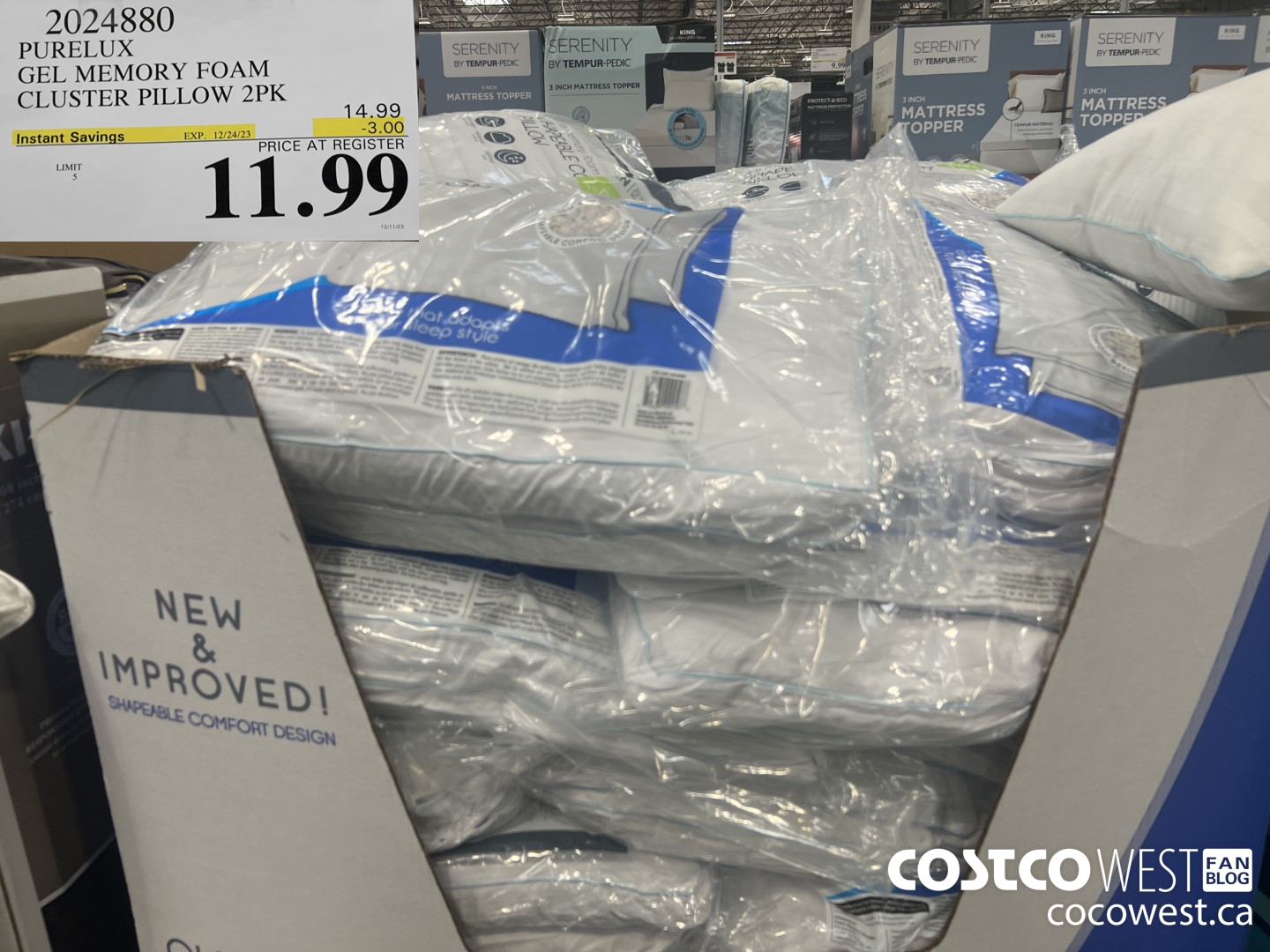 2024880 PURELUX GEL MEMORY FOAM CLUSTER PILLOW 2PK ($3.00 INSTANT SAVINGS EXPIRES ON 2023-12-24) $11.99