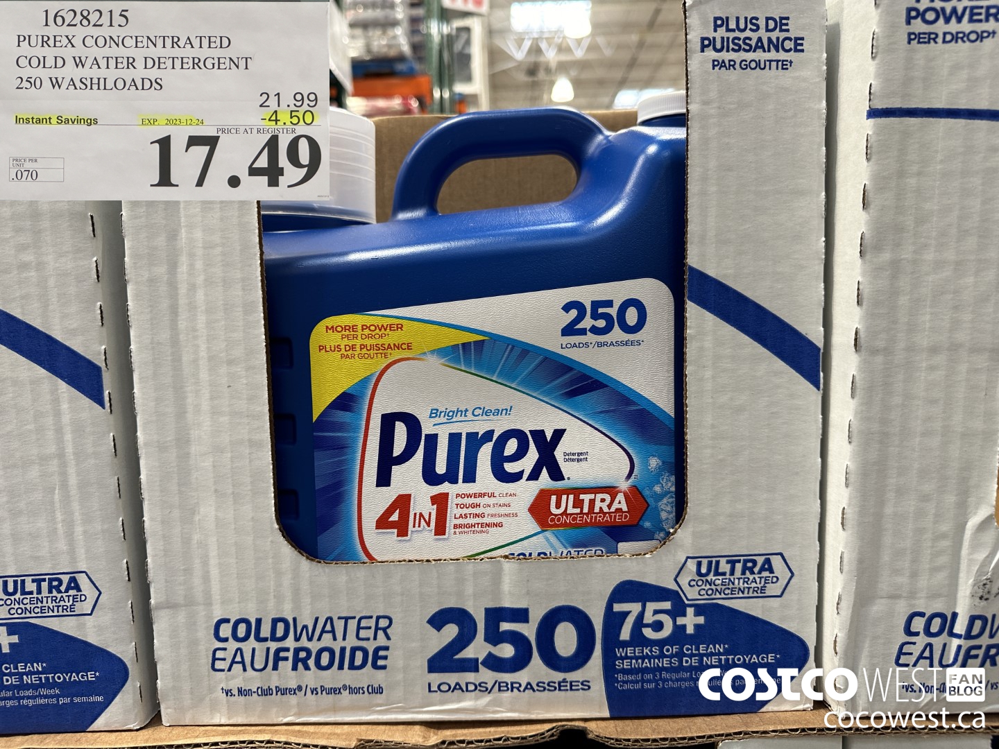 1628215 PUREX CONCENTRATED COLD WATER DETERGENT 250 WASHLOADS ($4.50 INSTANT SAVINGS EXPIRES ON 2023-12-24) $17.49
