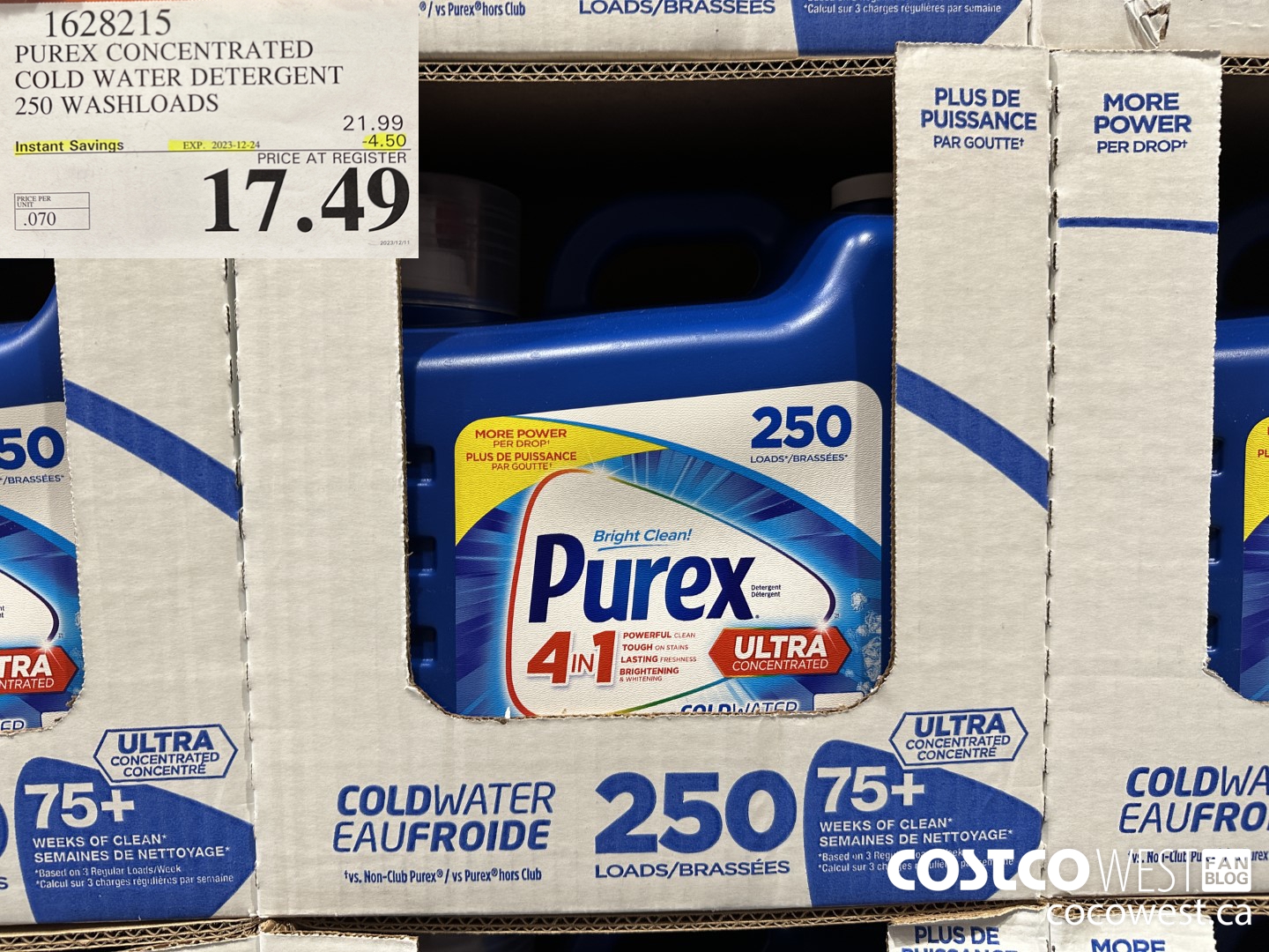 1628215 PUREX CONCENTRATED COLD WATER DETERGENT 250 WASHLOADS ($4.50 INSTANT SAVINGS EXPIRES ON 2023-12-24) $17.49
