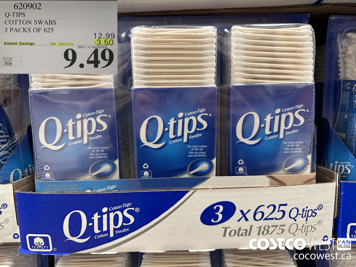 620902 Q-TIPS COTTON SWABS 3 PACKS OF 625 ($3.50 INSTANT SAVINGS EXPIRES ON 2023-12-24) $9.49