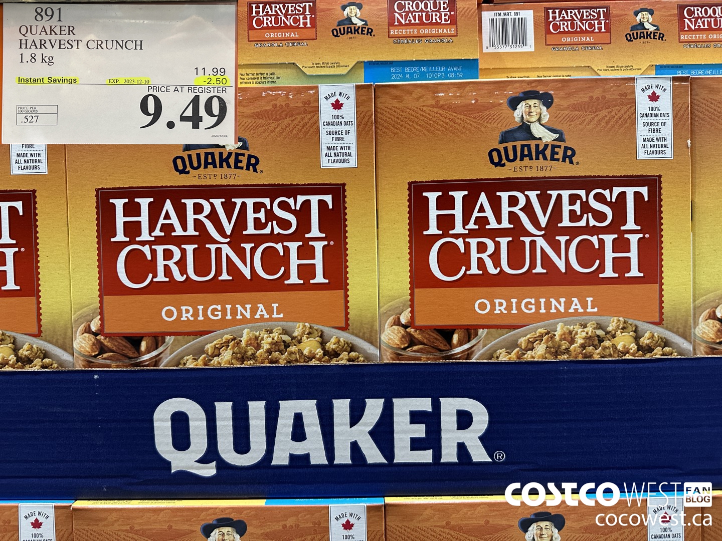 891 QUAKER HARVEST CRUNCH 1.8 KG ($2.50 INSTANT SAVINGS EXPIRES ON 2023-12-10) $9.49