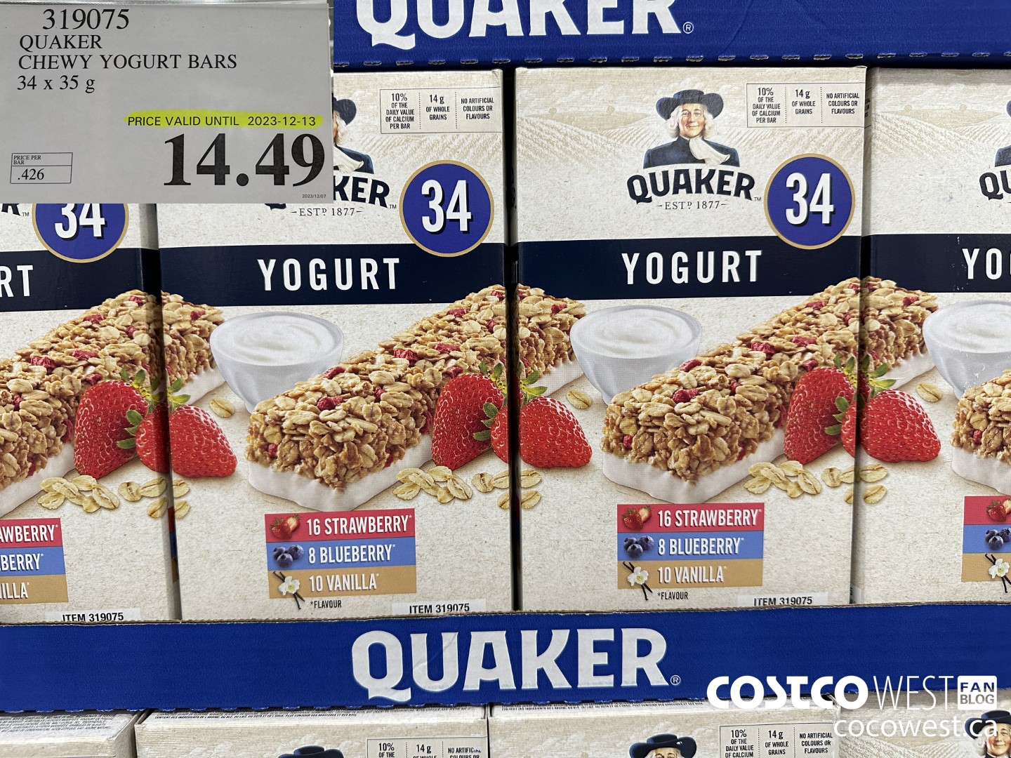 319075 QUAKER CHEWY YOGURT BARS 34 X 35 G (EXPIRES ON 2023-12-13) $14.49
