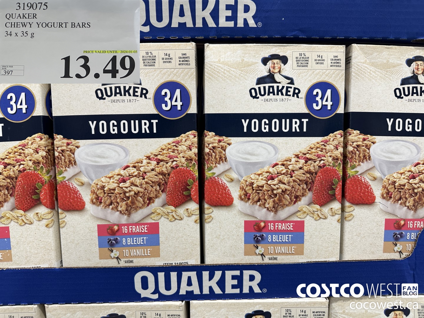 319075 QUAKER CHEWY YOGURT BARS 34 X 35 G (EXPIRES ON 2024-01-03) $13.49