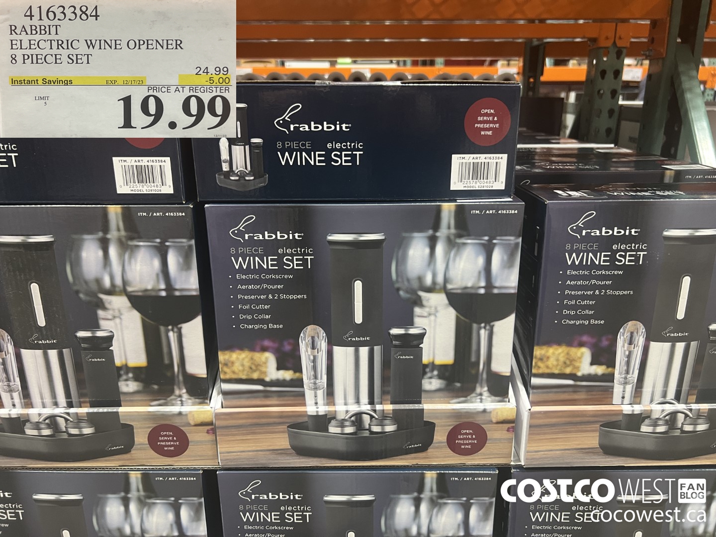 4163384 RABBIT ELECTRIC WINE OPENER 8 PIECE SET ($5.00 INSTANT SAVINGS EXPIRES ON 2023-12-17) $19.99