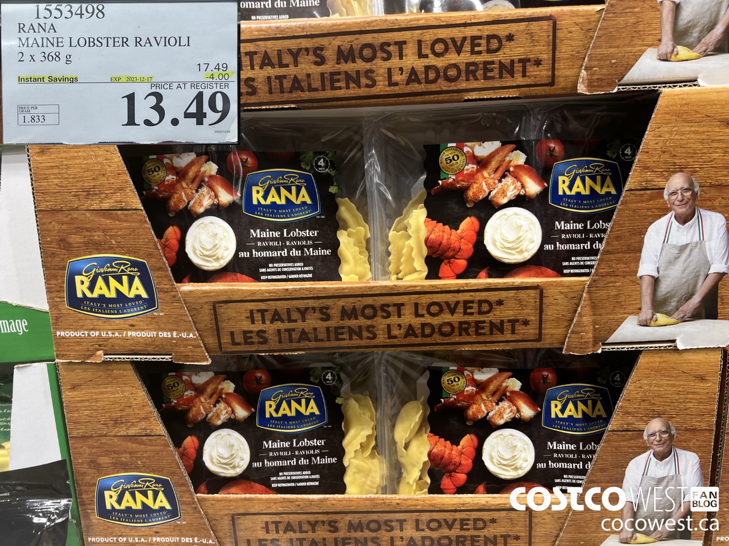 1553498 RANA MAINE LOBSTER RAVIOLI 2 X 368 G ($4.00 INSTANT SAVINGS EXPIRES ON 2023-12-17) $13.49