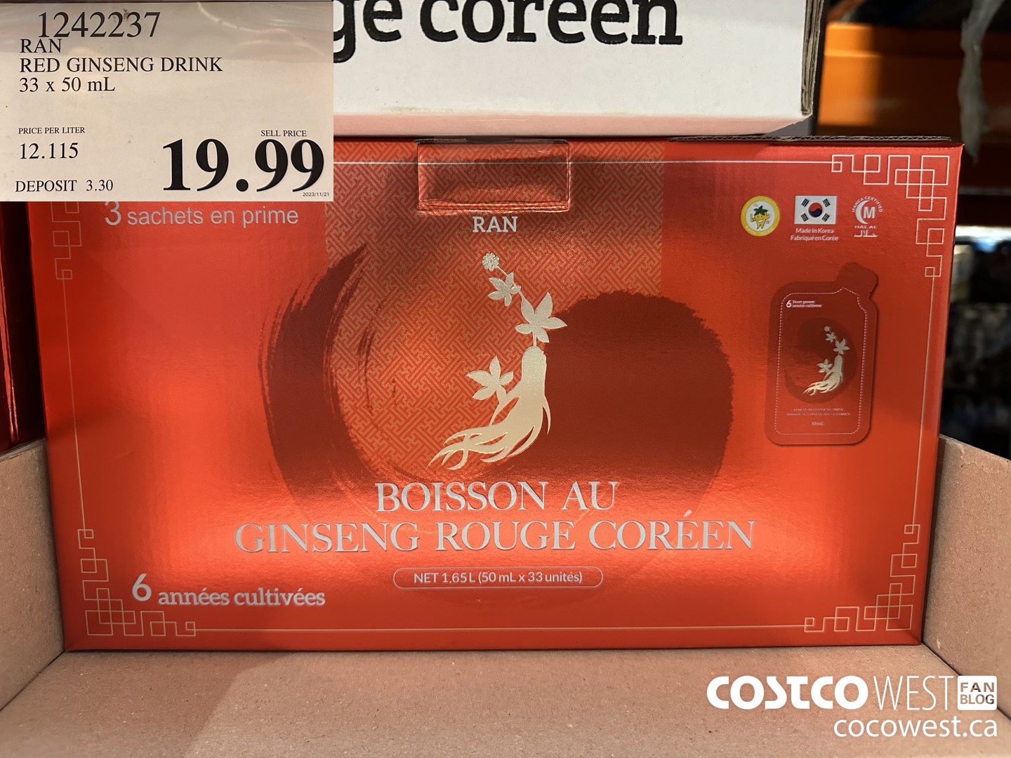 1242237 RAN RED GINSENG DRINK 33 x 50 mL $19.99