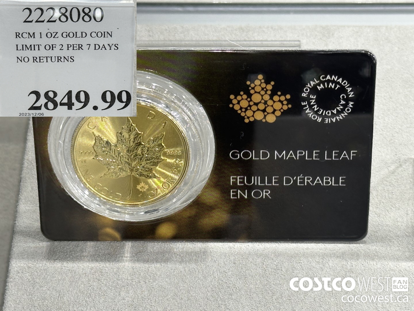 2228080 RCM 1 OZ GOLD COIN LIMIT OF 2 PER 7 DAYS NO RETURNS $2849.99