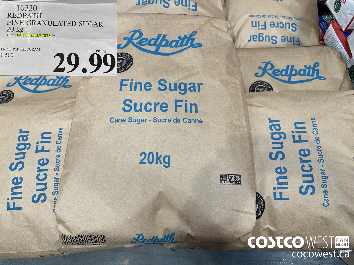 10330 REDPATH FINE GRANULATED SUGAR 20KG $29.99