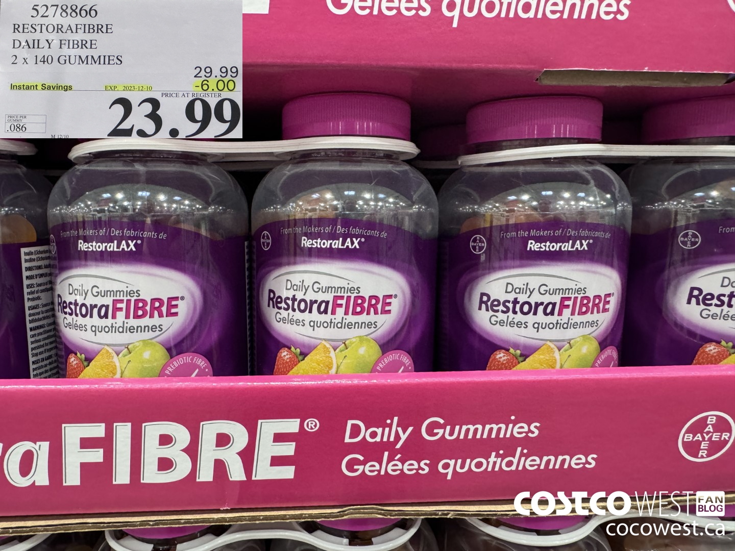 5278866 RESTORAFIBRE DAILY FIBRE 2 X 140 GUMMIES ($6.00 INSTANT SAVINGS EXPIRES ON 2023-12-10) $23.99