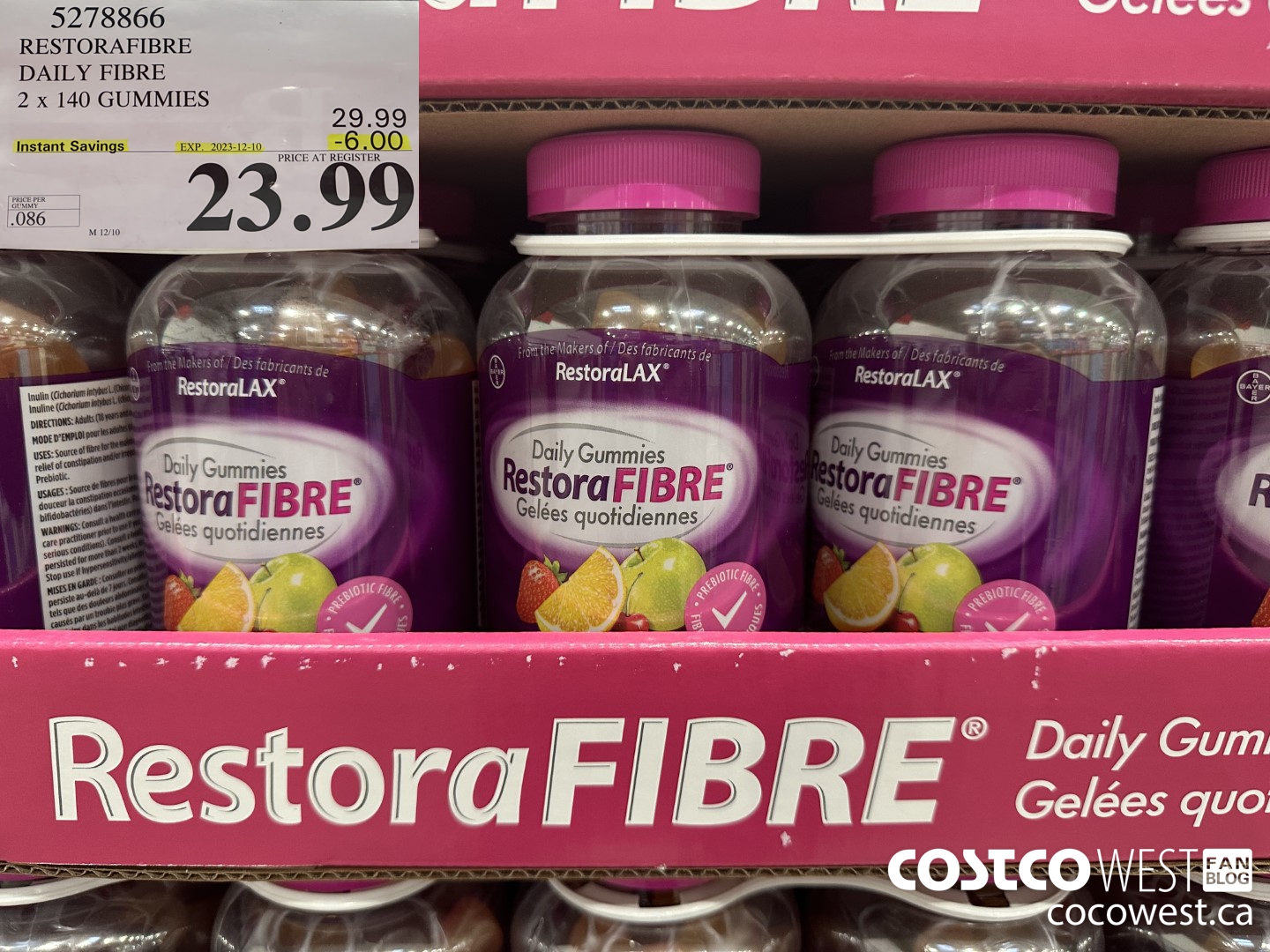 5278866 RESTORAFIBRE DAILY FIBRE 2 X 140 GUMMIES ($6.00 INSTANT SAVINGS EXPIRES ON 2023-12-10) $23.99