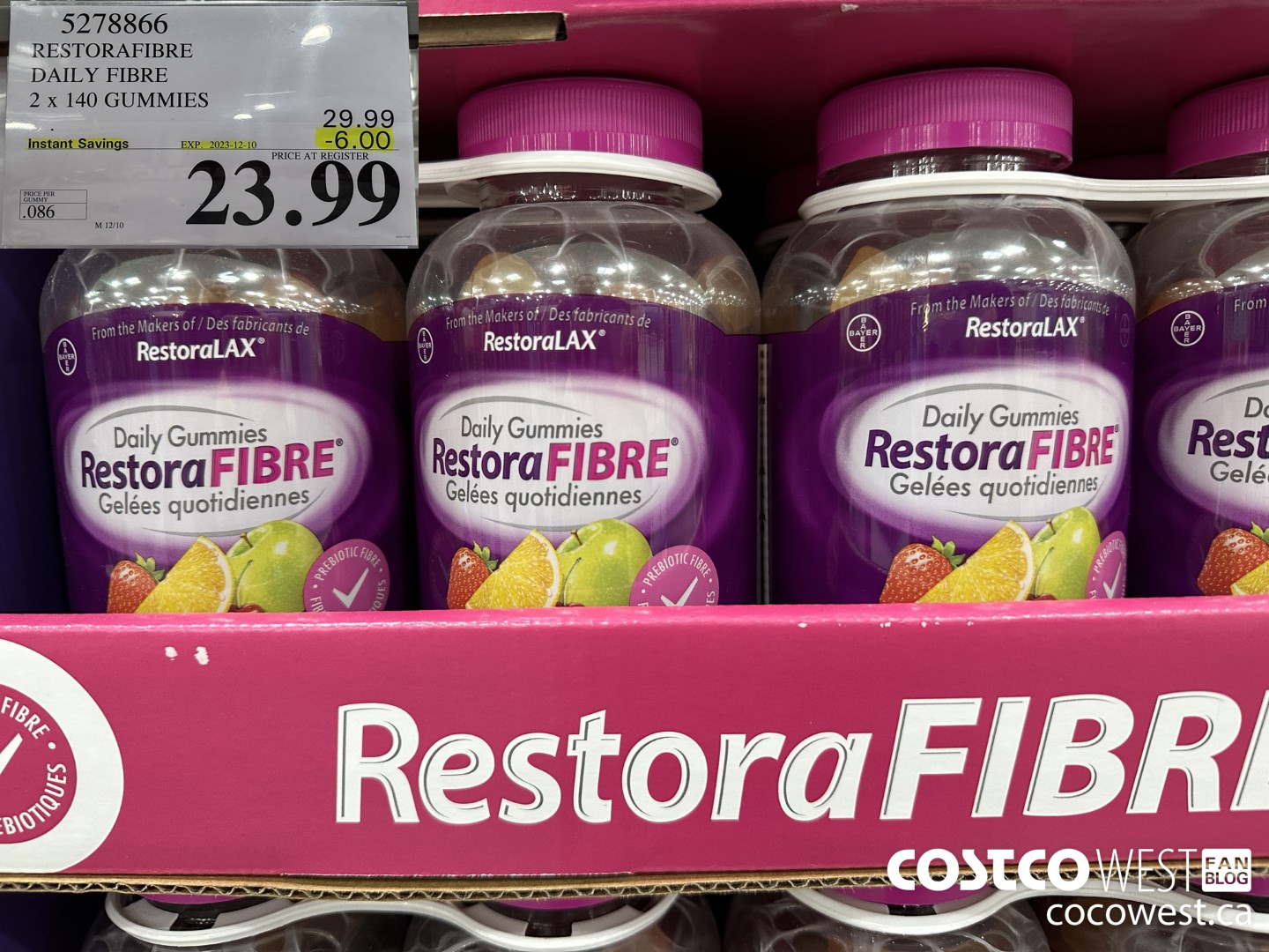 5278866 RESTORAFIBRE DAILY FIBRE 2 X 140 GUMMIES ($6.00 INSTANT SAVINGS EXPIRES ON 2023-12-10) $23.99