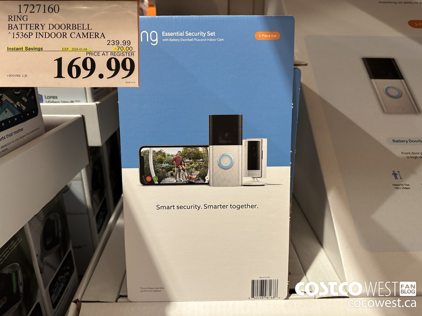 1727160 RING BATTERY DOORBELL 1536P INDOOR CAMERA ($70.00 INSTANT SAVINGS EXPIRES ON 2024-01-04) $169.99