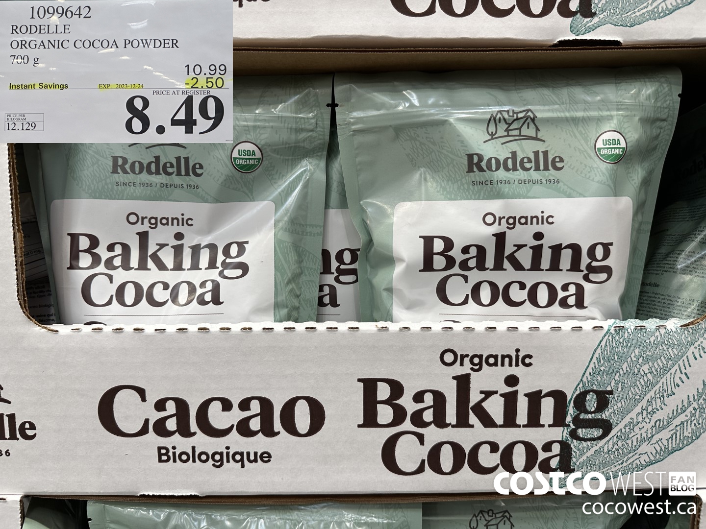 1099642 RODELLE ORGANIC COCOA POWDER 700g ($2.50 INSTANT SAVINGS EXPIRES ON 2023-12-24) $8.49