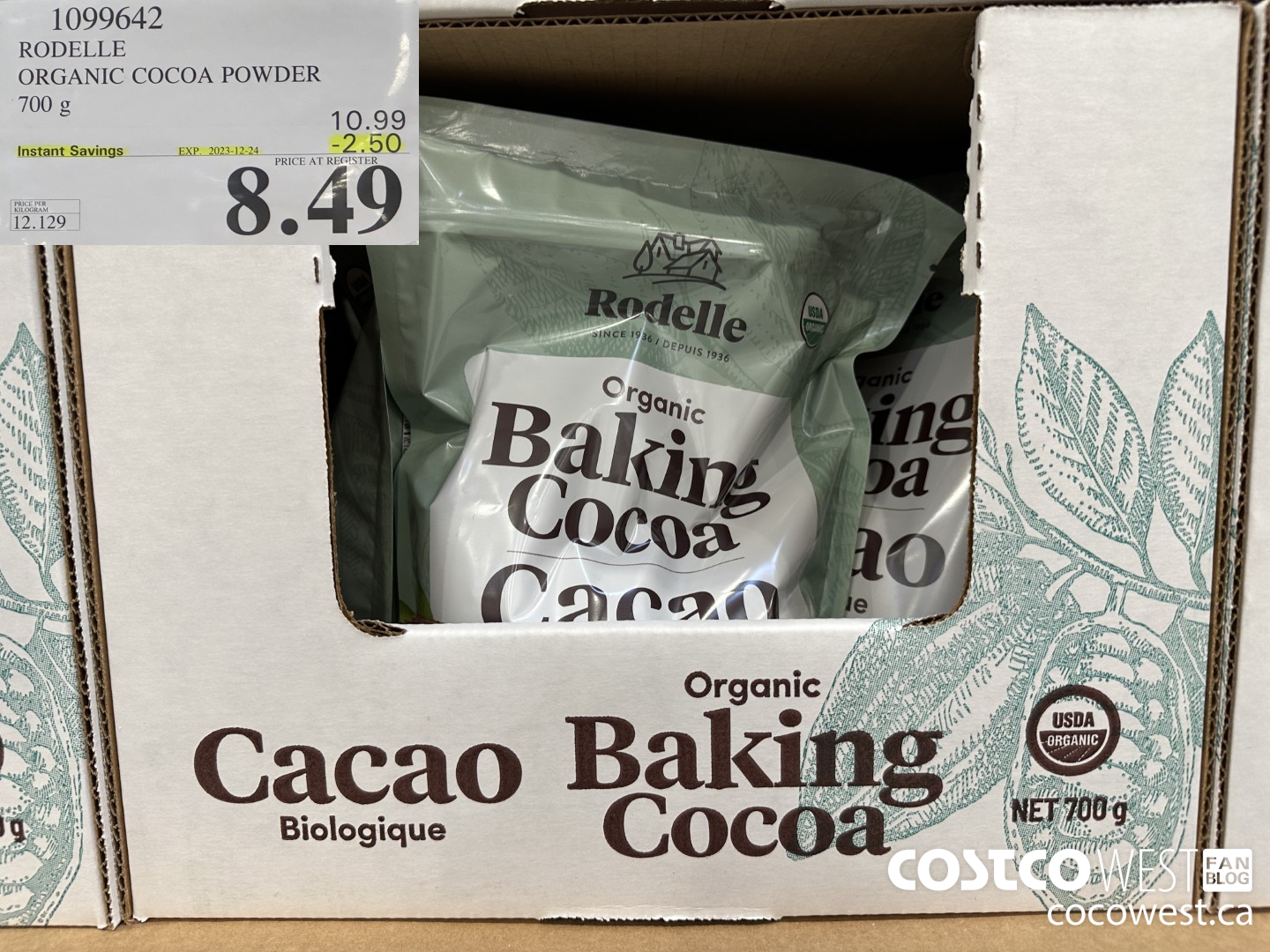 1099642 RODELLE ORGANIC COCOA POWDER 700g ($2.50 INSTANT SAVINGS EXPIRES ON 2023-12-24) $8.49