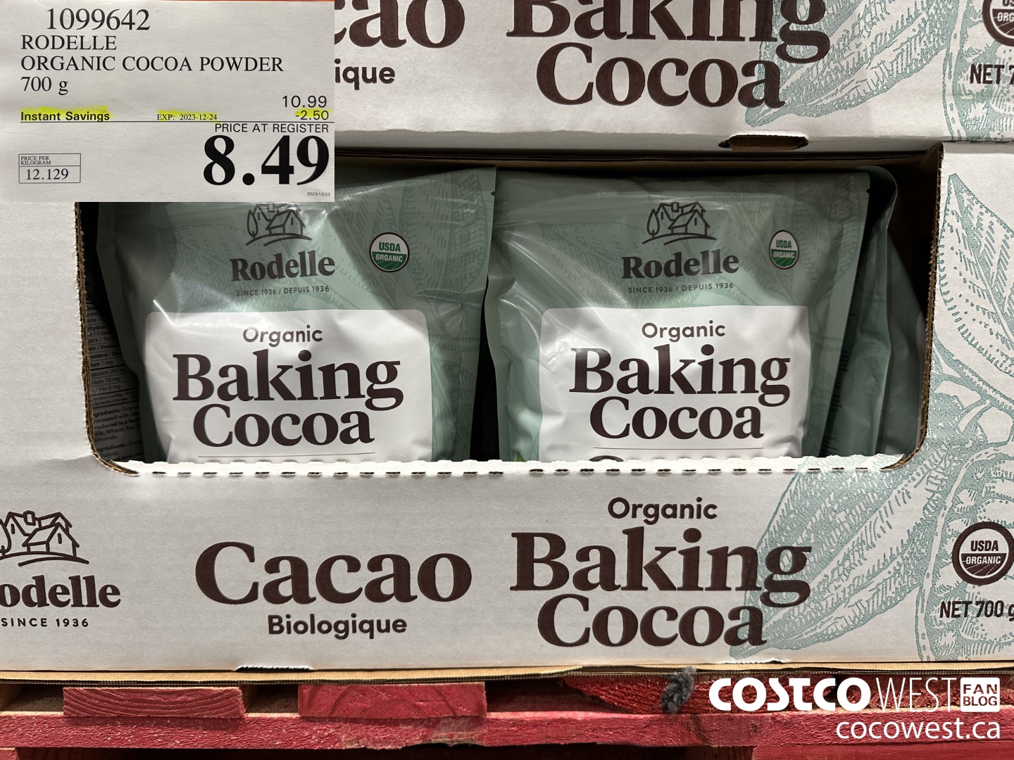 1099642 RODELLE ORGANIC COCOA POWDER 700g ($2.50 INSTANT SAVINGS EXPIRES ON 2023-12-24) $8.49