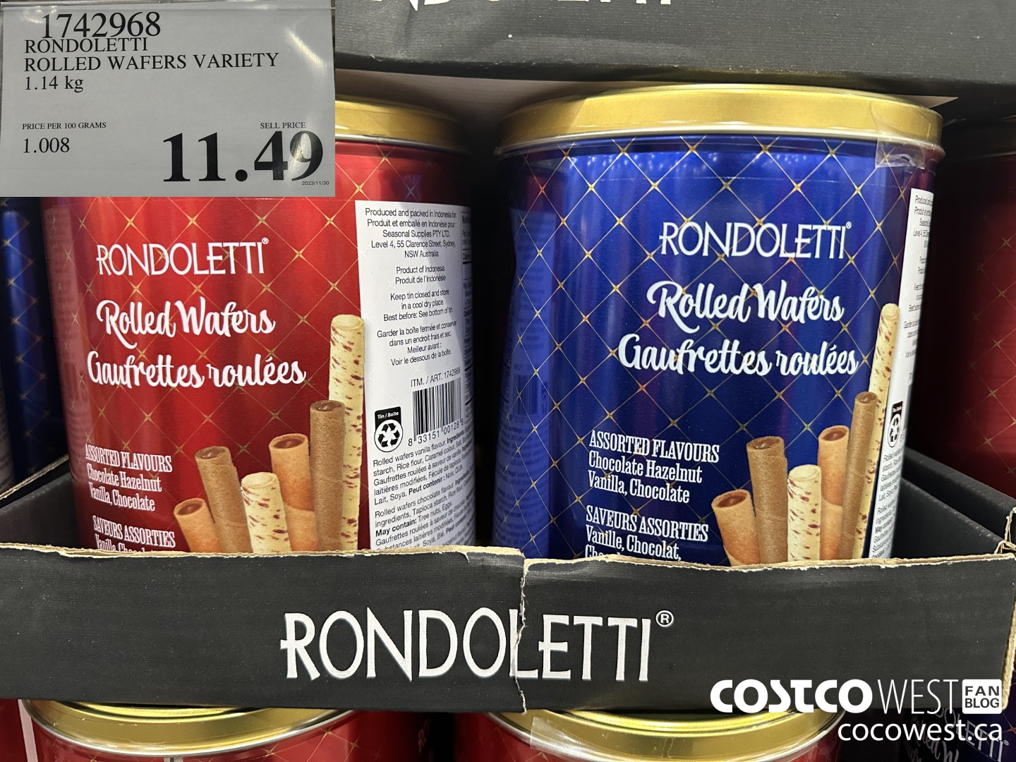 1742968 RONDOLETTI ROLLED WAFERS VARIETY 1.14KG $11.49