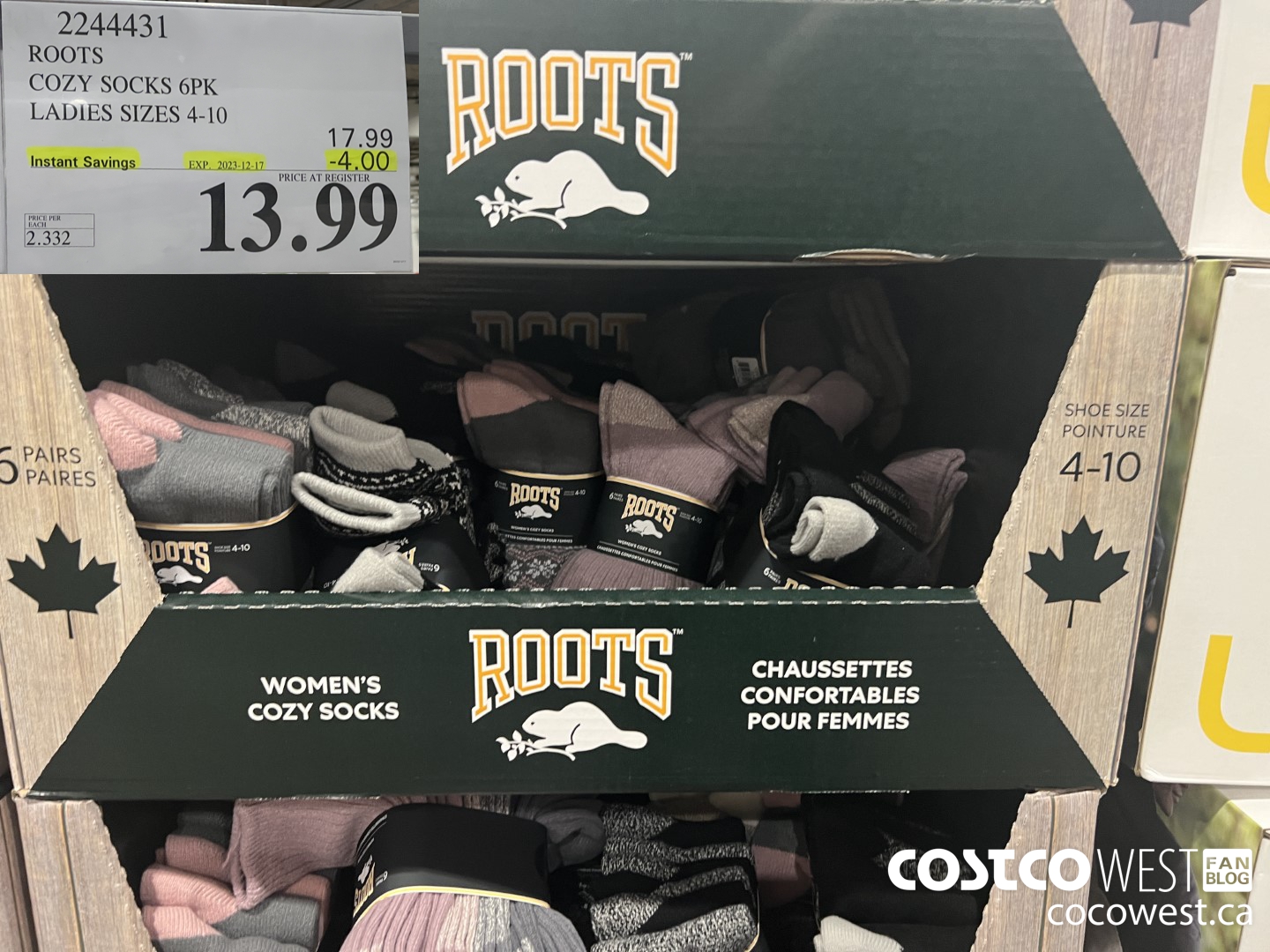 2244431 ROOTS COZY SOCKS 6PK LADIES SIZES 4-10 ($4.00 INSTANT SAVINGS EXPIRES ON 2023-12-17) $13.99