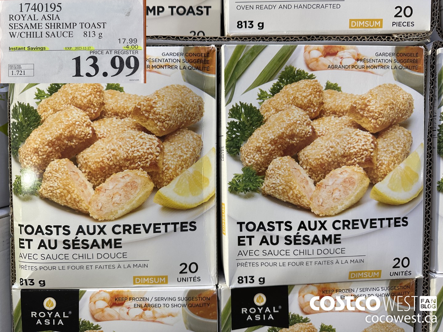 1740195 ROYAL ASIA SESAME SHRIMP TOAST W/CHILI SAUCE 813G ($4.00 INSTANT SAVINGS EXPIRES ON 2023-12-17) $13.99