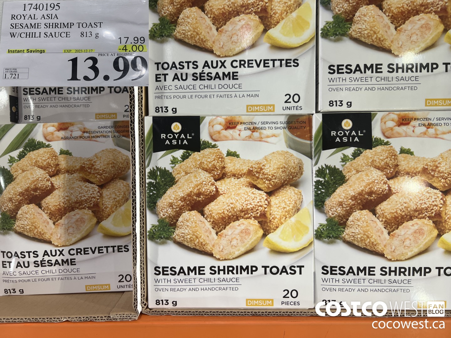 1740195 ROYAL ASIA SESAME SHRIMP TOAST W/CHILI SAUCE 813G ($4.00 INSTANT SAVINGS EXPIRES ON 2023-12-17) $13.99