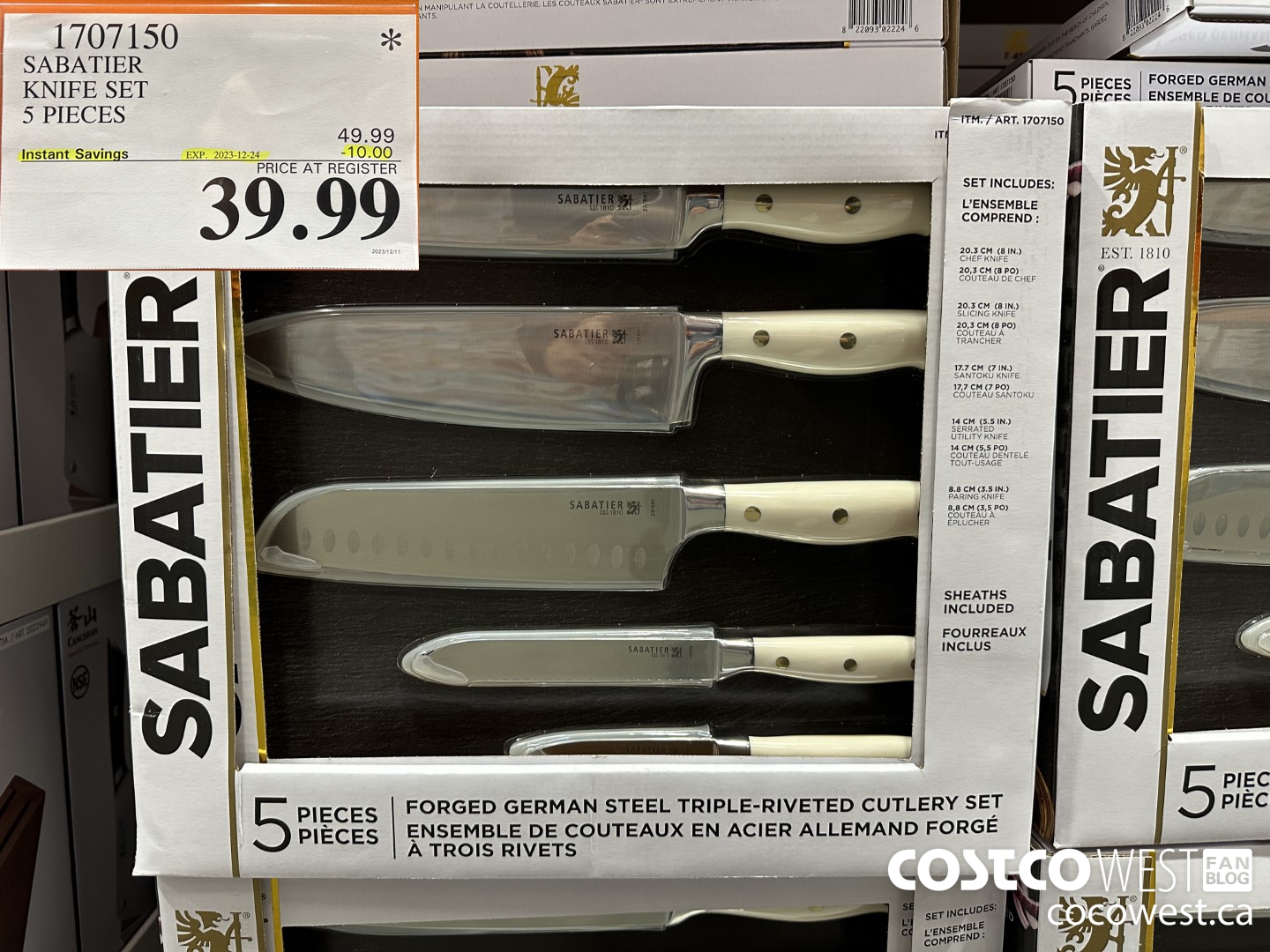 1707150 SABATIER KNIFE SET 5 PIECES ($10.00 INSTANT SAVINGS EXPIRES ON 2023-12-24) $39.99