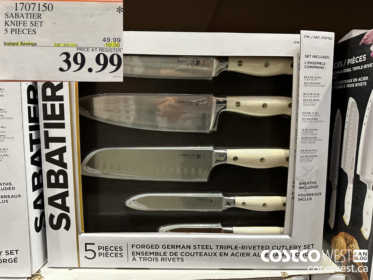 1707150 SABATIER KNIFE SET 5 PIECES ($10.00 INSTANT SAVINGS EXPIRES ON 2023-12-24) $39.99