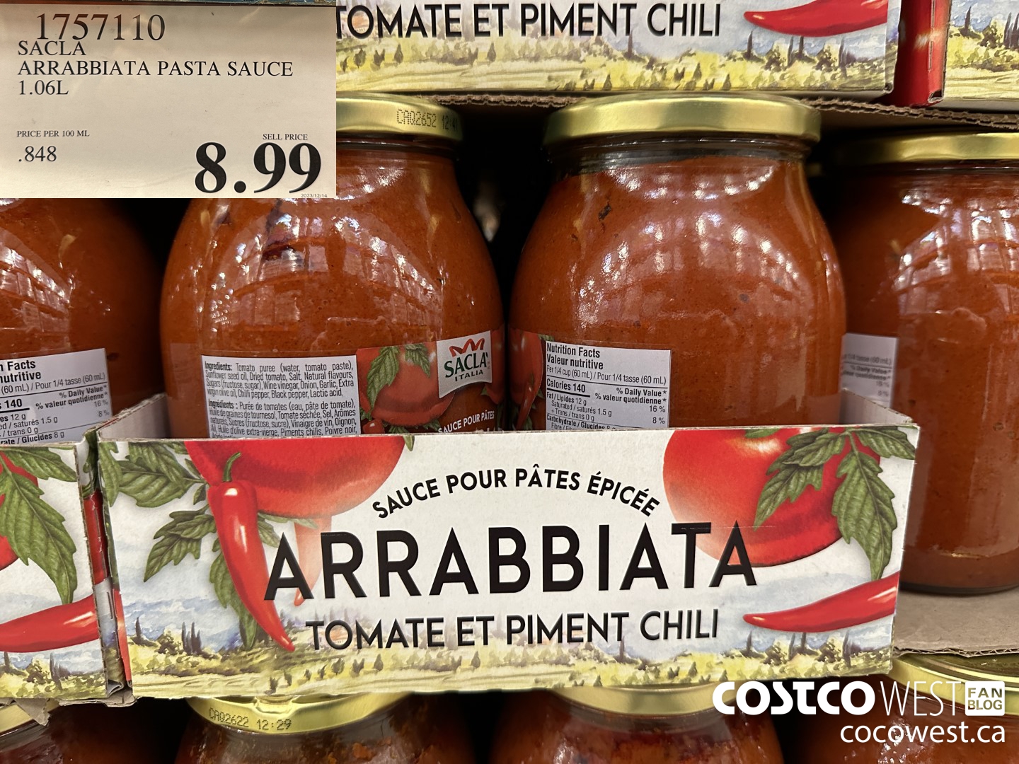 1757110 SACLA ARRABBIATE SAUCE 1.06L $8.99