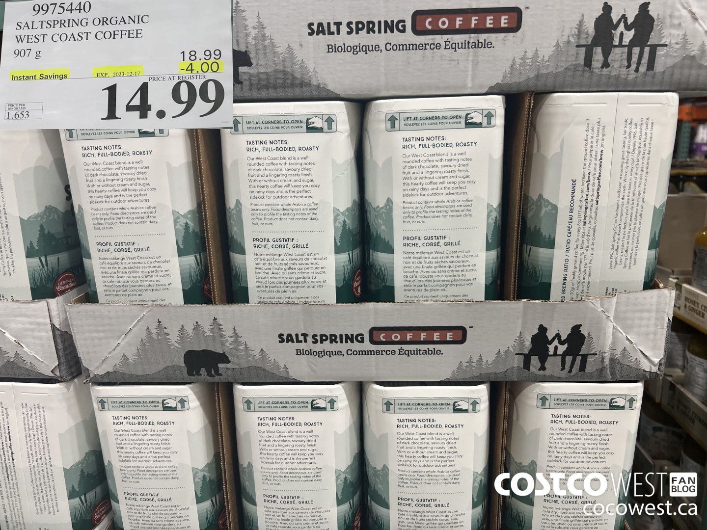 9975440 SALTSPRING COFFEE WEST COAST COFFEE 907 G ($4.00 INSTANT SAVINGS EXPIRES ON 2023-12-17) $14.99