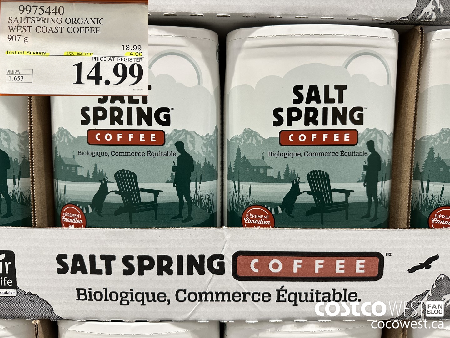 9975440 SALTSPRING COFFEE WEST COAST COFFEE 907 G ($4.00 INSTANT SAVINGS EXPIRES ON 2023-12-17) $14.99