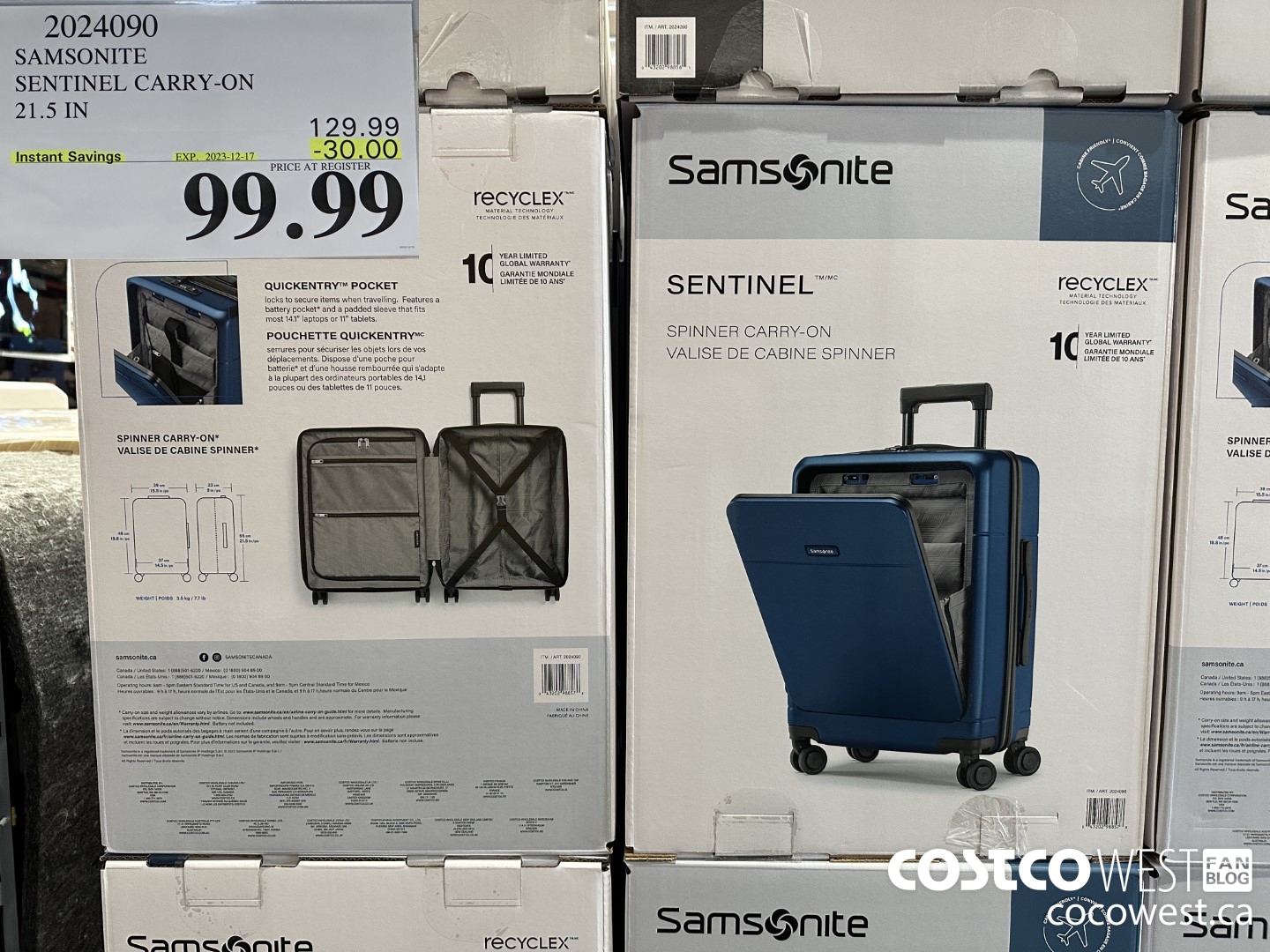2024090 SAMSONITE SENTINEL CARRY-ON 21.5 IN ($30.00 INSTANT SAVINGS EXPIRES ON 2023-12-17) $99.99