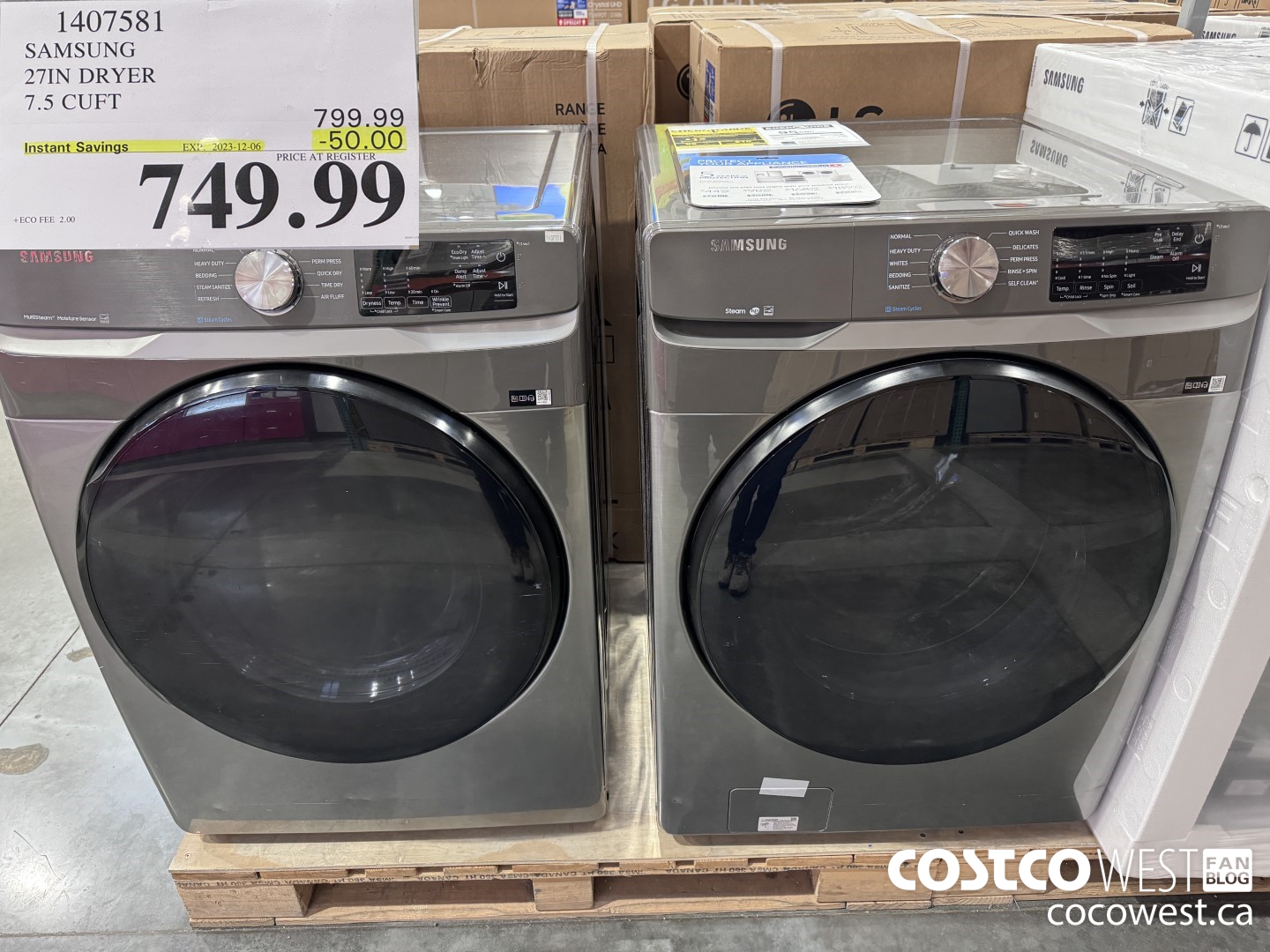 1407581 SAMSUNG 27IN DRYER 7.5 CUFT ($50.00 INSTANT SAVINGS EXPIRES ON 2023-12-06) $749.99