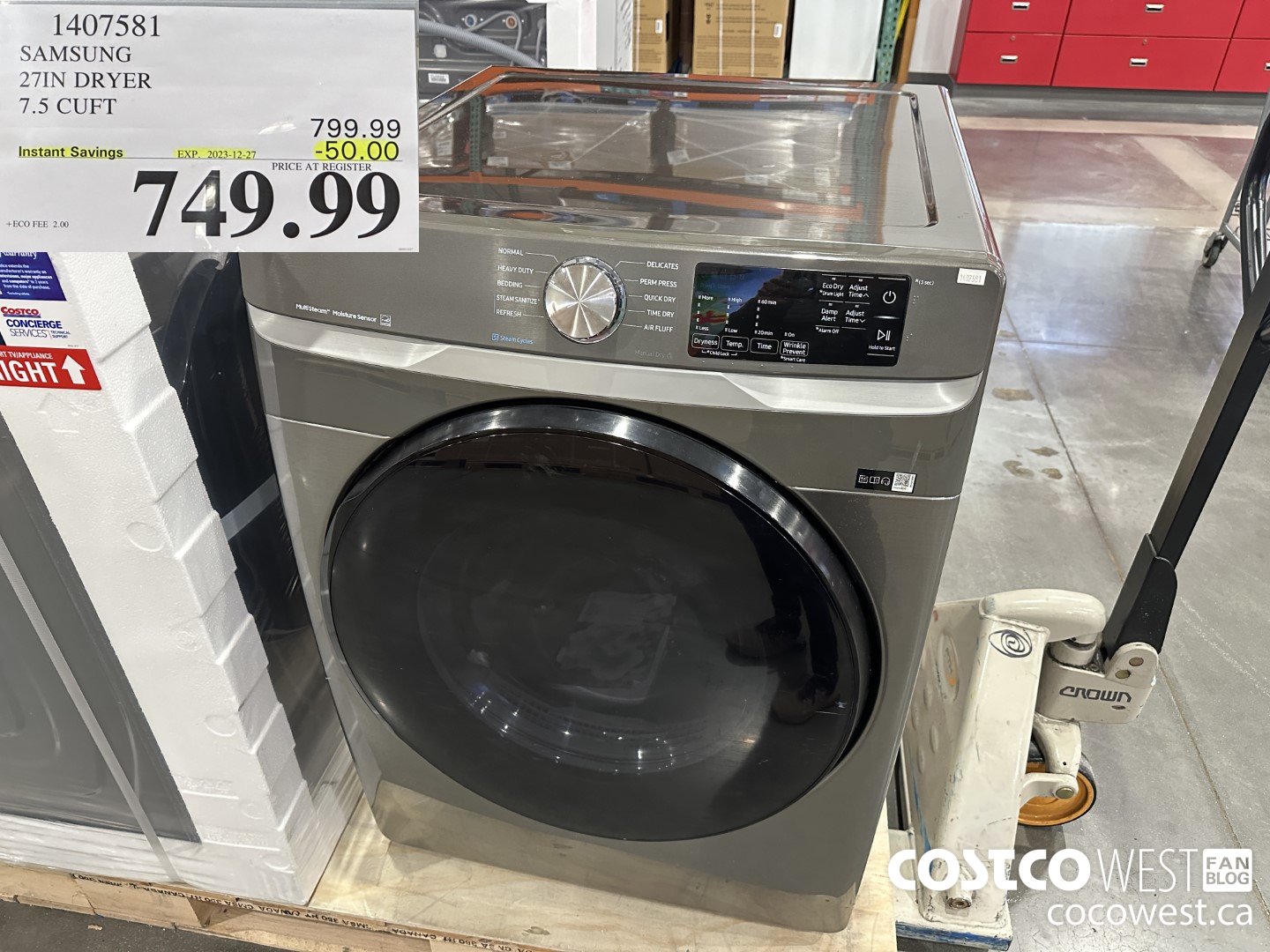 1407581 SAMSUNG 27IN DRYER 7.5 CUFT ($50.00 INSTANT SAVINGS EXPIRES ON 2023-12-27) $749.99