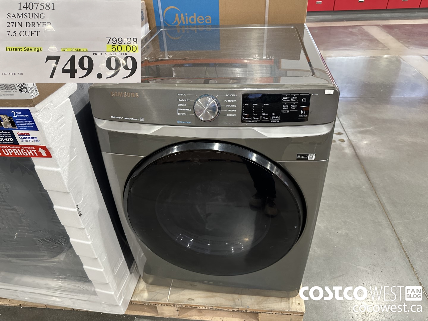 1407581 SAMSUNG 27IN DRYER 7.5 CUFT ($50.00 INSTANT SAVINGS EXPIRES ON 2024-01-14) $749.99