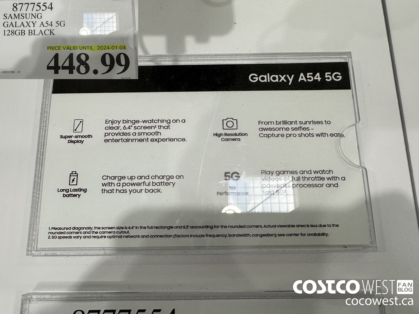 8777554 SAMSUNG GALAXY A54 5G 128GB BLACK (EXPIRES ON 2024-01-04) $448.99