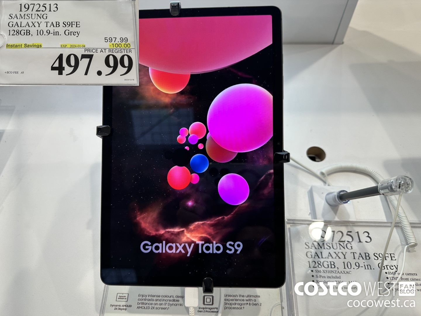 1972513 SAMSUNG GALAXY TAB S9FE 128GB, 10.9IN GREY ($100.00 INSTANT SAVINGS EXPIRES ON 2024-01-04) $497.99