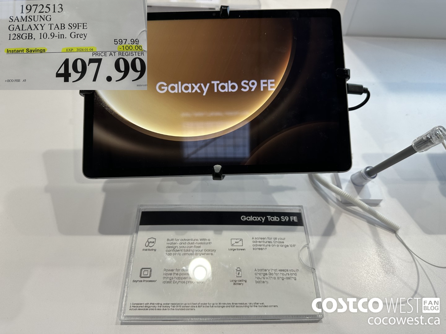 1972513 SAMSUNG GALAXY TAB S9FE 128GB, 10.9IN GREY ($100.00 INSTANT SAVINGS EXPIRES ON 2024-01-04) $497.99