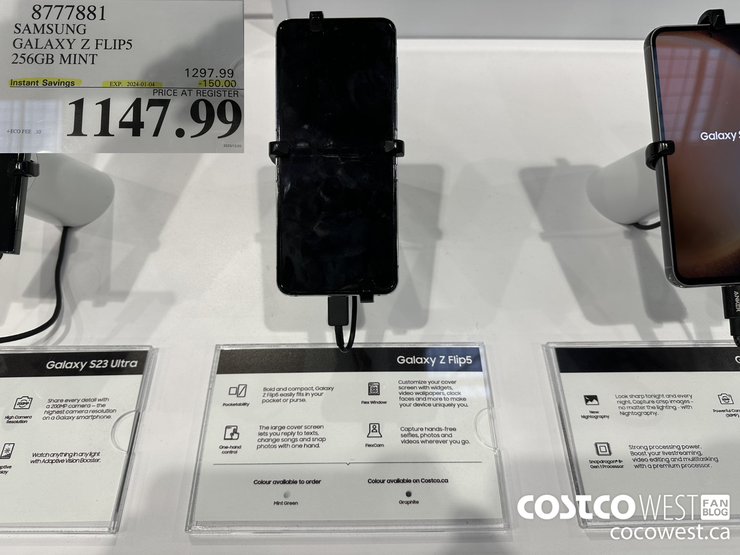 8777881 SAMSUNG GALAXY Z FLIP5 256GB MINT ($150.00 INSTANT SAVINGS EXPIRES ON 2024-01-04) $1147.99