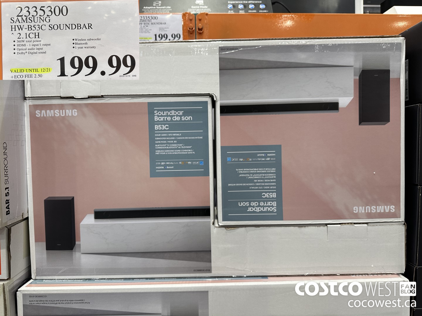 2335300 SAMSUNG HW-B53C/ZC SOUNDBAR 2.1 CH (EXPIRES ON 2023-12-21) $199.99