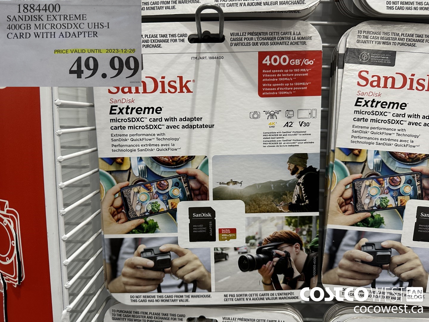 1884400 SANDISK EXTREME 400GB MICROSDXC UHS-I WITH ADAPTER (EXPIRES ON 2023-12-26) $49.99