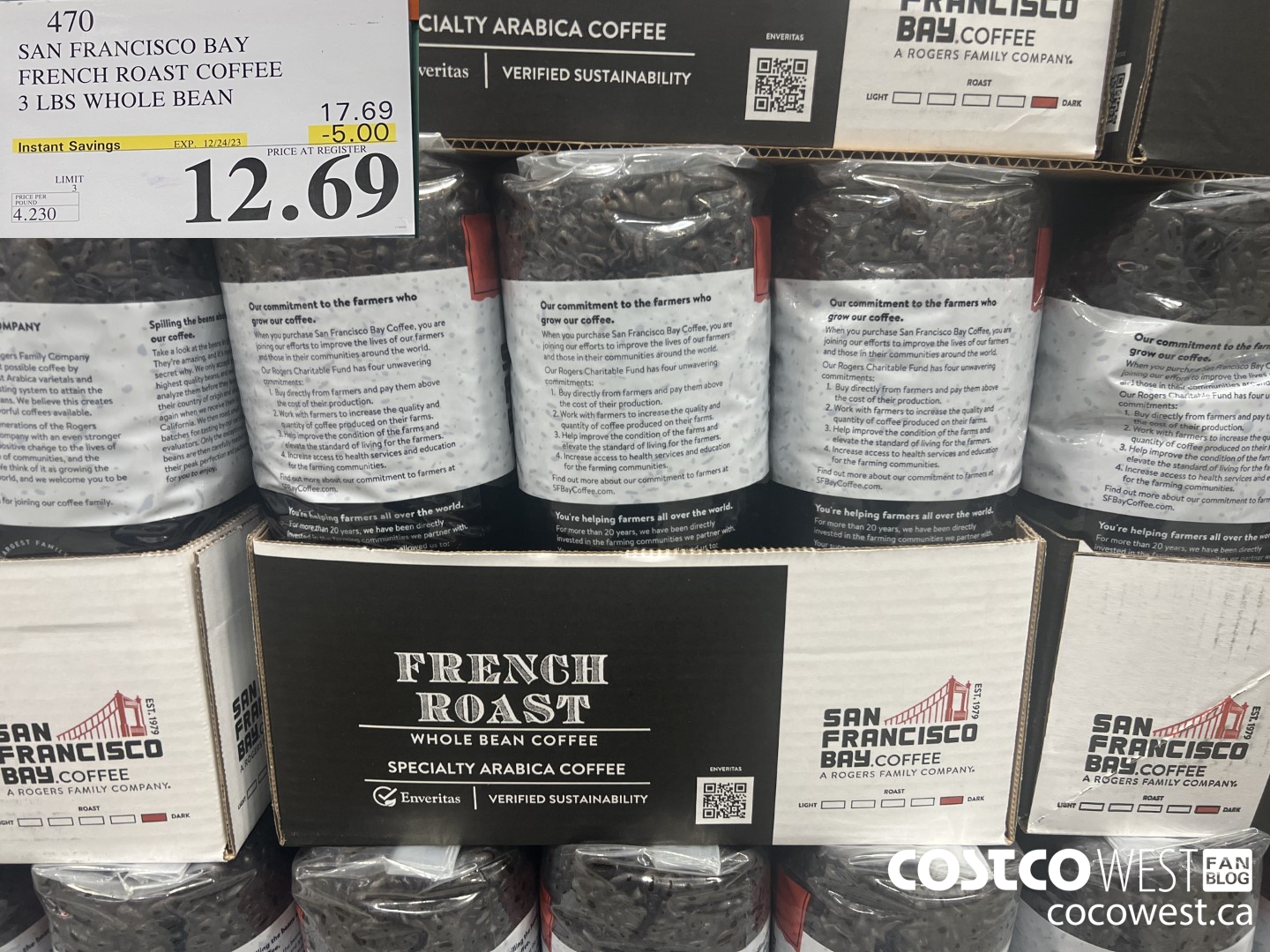 470 SAN FRANCISCO BAY FRENCH ROAST COFFEE 3 LBS WHOLE BEAN  ($5.00 INSTANT SAVINGS EXPIRES ON 2023-12-24) $12.69