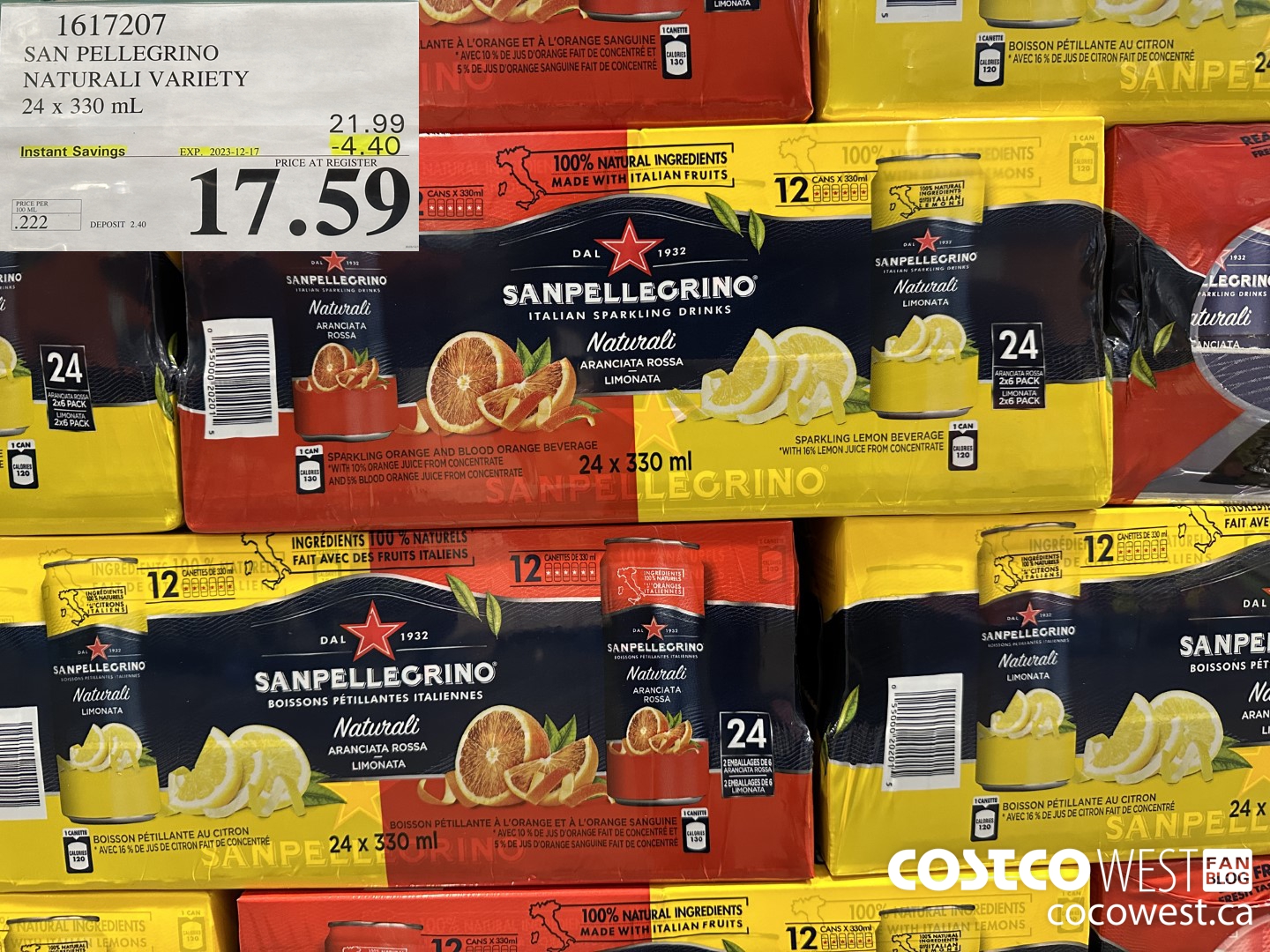 1617207 SAN PELLEGRINO NATURALI VARIETY 24 x 330 mL ($4.40 INSTANT SAVINGS EXPIRES ON 2023-12-17) $17.59